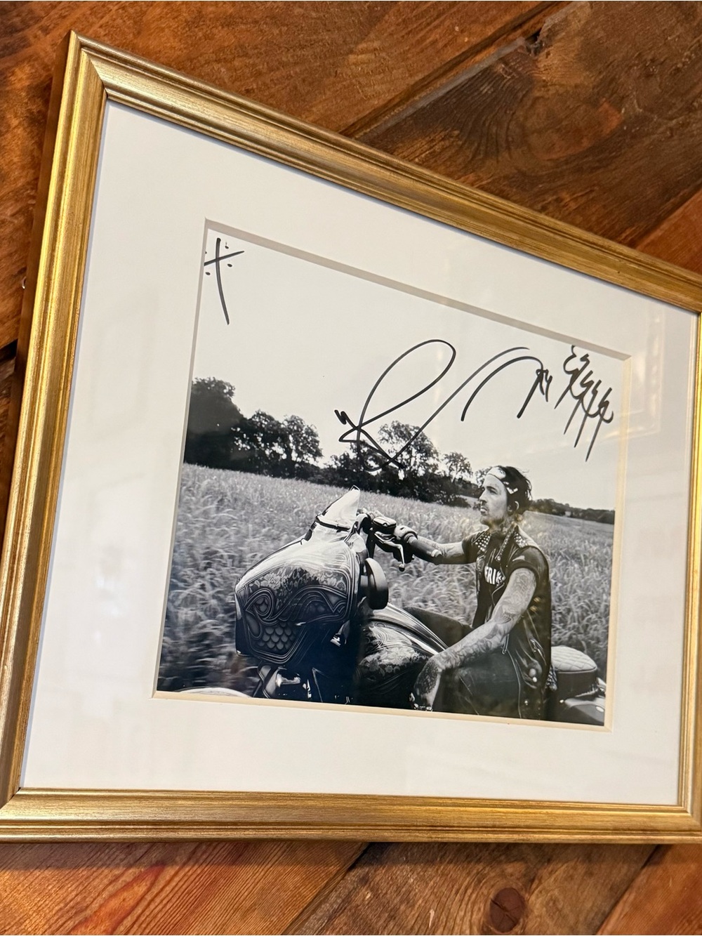 Gold Framed ARTIST SIGNED Yelawolf Black & White Motorcycle Photo Print